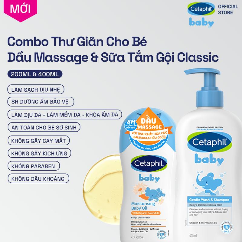  Combo Sữa tắm gội dịu lành cho bé GENTLE W&S 400ML & Dầu massage dưỡng ẩm làm dịu Calendula Baby Oil 200ml 