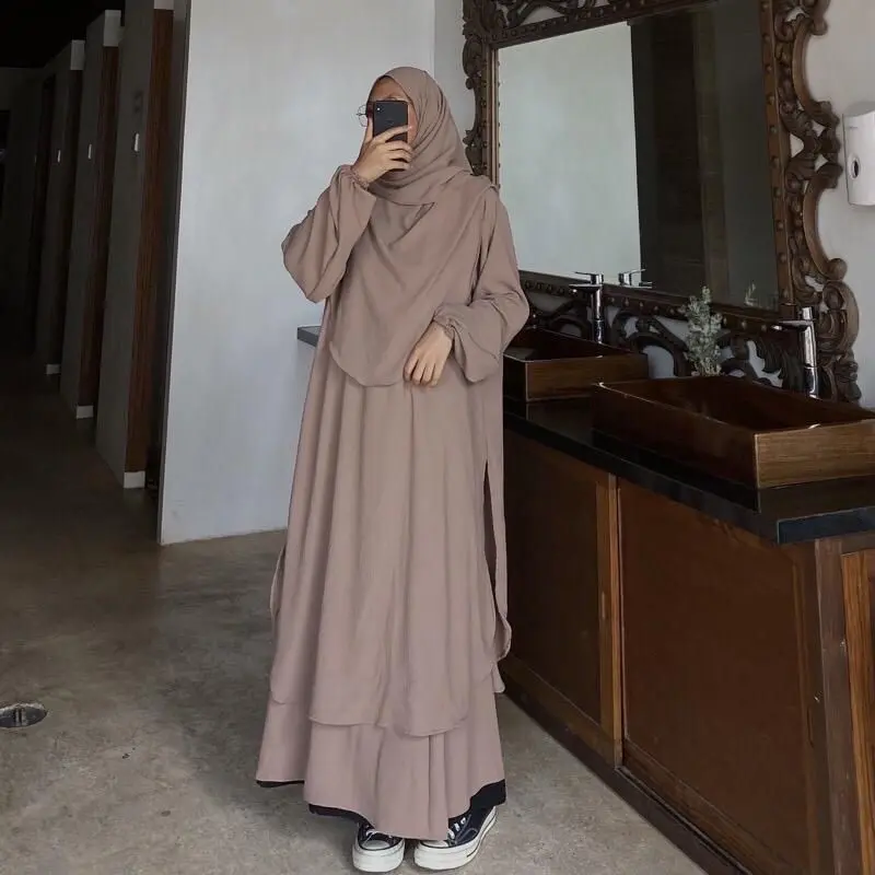 One Set Hameda Setelan Tunik Dan Rok Wanita Terbaru Crincle Airflow Size L XL XXL Jumbo Polos Bumil Busui 1