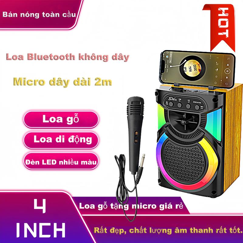  Loa Bluetooth bằng gỗ di động Karaoke hát ngoài trời Bữa tối gia đình Micro có dây hát quà tặng loa vb box 