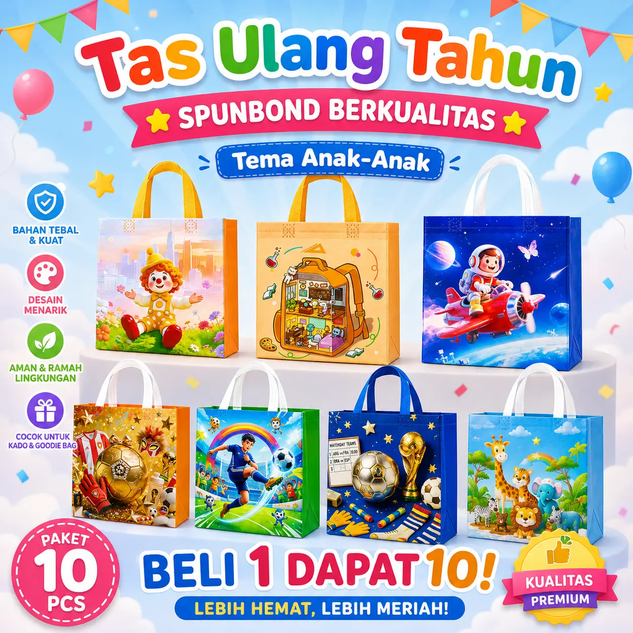 [ Super Hemat Paket 10pcs Goodiebag ] Tas ulang tahun kualitas premium Tahan kuat, air dan minyak