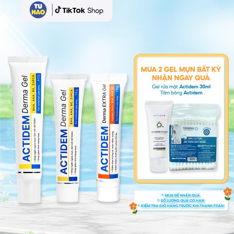 [MUA 2 TUÝP TẶNG GEL RỬA MẶT + TĂM BÔNG] GEL MỤN ACTIDEM DERMA GEL / EXTRA GEL MỤN GIÚP MỜ THÂM 18 / 40 GRAM ADS Skincare