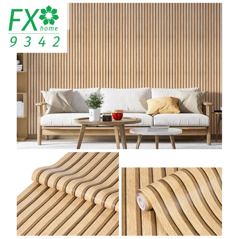 Wallpaper Stiker Dinding merk FX HOME Motif Panel Kayu Waterproof PVC Dekorasi Rumah 1