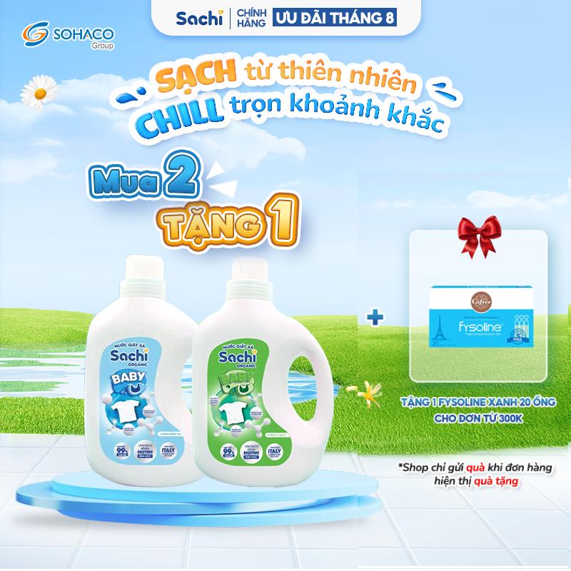 Nước giặt xả Sachi origanic cho bé dung tích 2 lít giúp làm sạch chất bẩn, giữ màu sợi vải