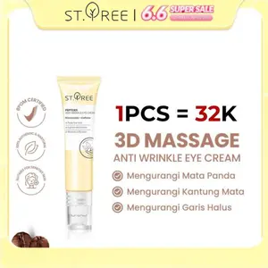 [COD] ST.TREE Multi Peptides Anti-Wrinkle Eye Cream 15 gr | Serum Perawatan Mata dengan 3D Roller Massager - Krim Mata dengan Niacinamide dan Caffeine untuk Mencerahkan dan Mengurangi Kantung Mata Panda, Menyamarkan Kerutan, Garis Halus dan Mengencangkan