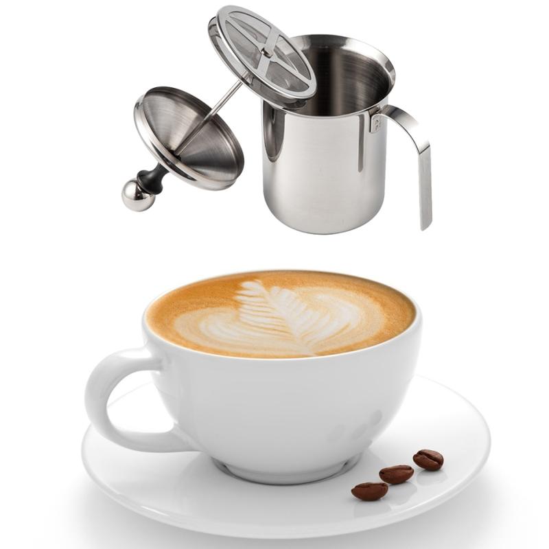 Product Introduction of 400/800ML Stainless Steel Milk Frother Double Mesh Milk Frother for Cappuccino Latte Milk Jugs Manual Coffeeware Kitchen Gadgets 26