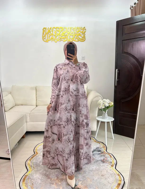 Syafacollection Inara Dress Motif Gamis Couple Anak Soft twill Print Busui Kerah 2