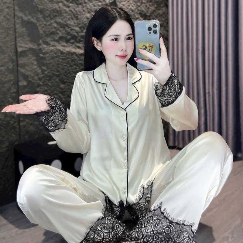  Bộ đồ ngủ nữ Pijama kiểu dáng Tiểu Thư chất lụa Latin siêu mềm mịn mát Nữ Women Nhung Thun Tim Kem 