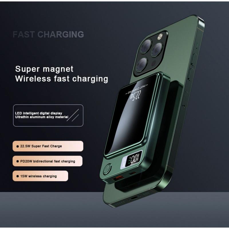 1 PC Ngân hàng điện không dây từ tính, 22,5 W, 5000mAh, sạc nhanh cho iphone 4