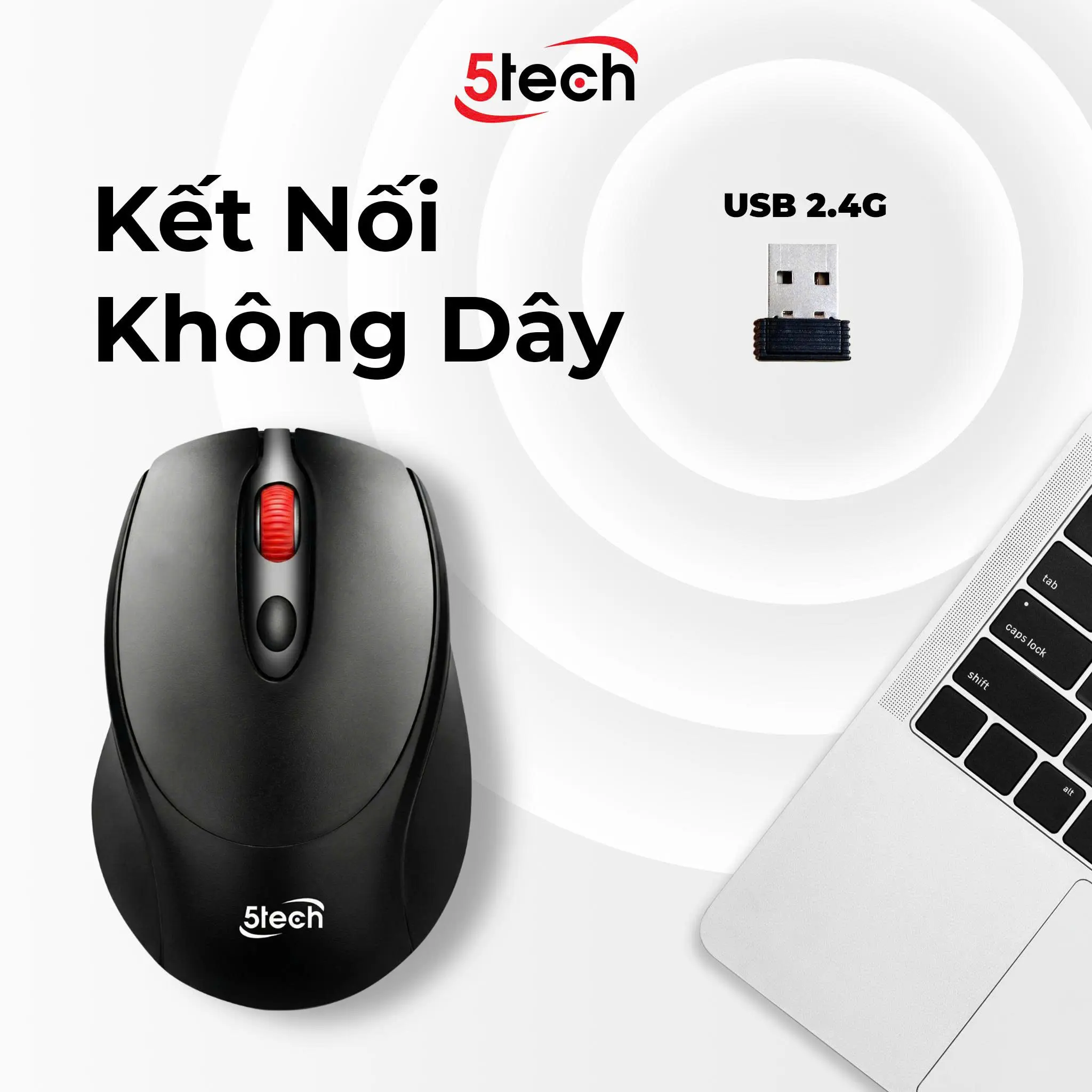 Chuột không dây 5Tech, chuột sạc pin, chuột kết nối đầu USB 2.4GHz, DPI 800-1600, chuột dành cho máy tính, laptop và những thiết bị có cổng kết nối USB 2.4GHz, chơi game mọi chế độ | BigBuy360 - bigbuy360.vn