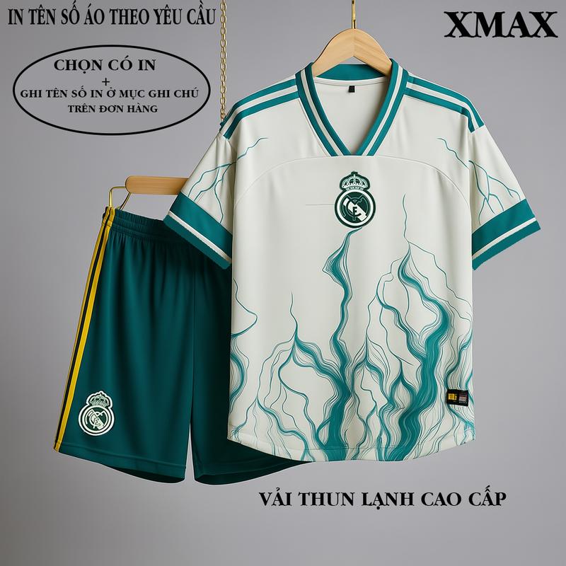 [ REL - KLX] in tên số áo theo yêu cầu - Bộ quần áo bóng đá, áo đá banh CLB RE>>AL kem lửa rồng - Chất vải thun lạnh cao cấp - co giãn thấm hút mồ hôi