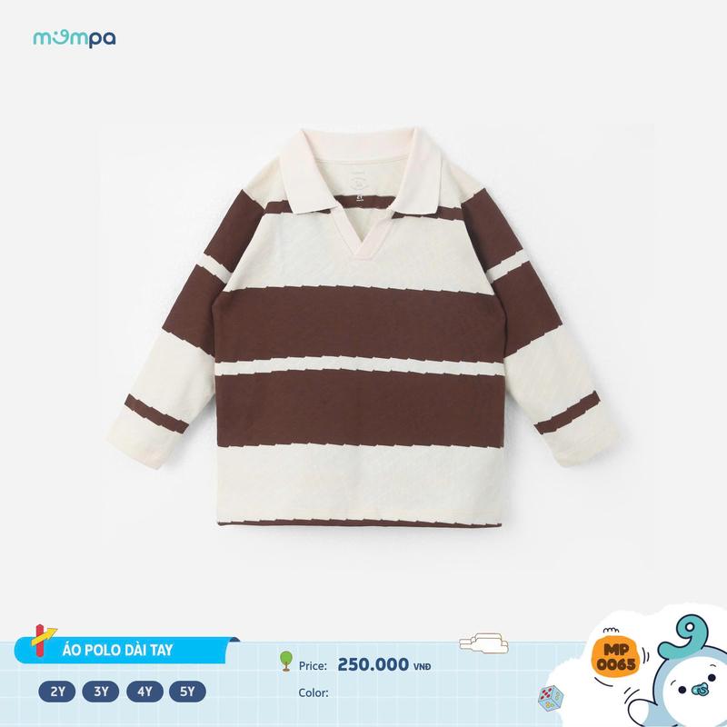  CFV Áo polo dài tay cho bé Mompa từ 2 đến 5 tuổi vải COTTON mềm mịn co giãn thoát hơi thấm hút mồ hôi tốt 0065+0066+0067+0068+0069 M25 DQ 