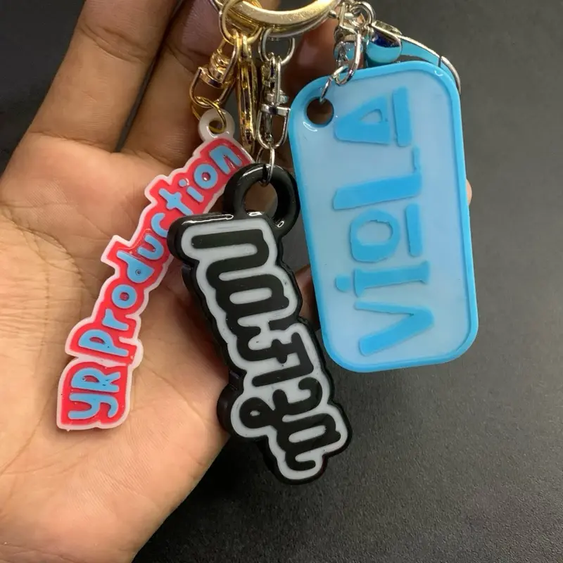 Custom gantungan kunci nama / logo 3D print Aksesoris Keychain Ganci gantungan tas kunci HP ( Abu Biru Coklat Hijau Kuning Merah Pink Putih Ungu ) 4