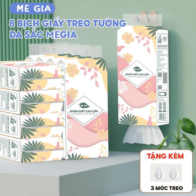   MEGIA Combo 8 bịch Khăn Giấy đa năng treo tường dễ sử dụng  mua 1 tặng 3 móc treo tường  Giấy Ăn rút  Giấy Vệ Sinh Khăn Giấy rút đáy thành phần bột gỗ tự nhiên ,thành phần bột gỗ tự nhiên khăn tự dính 