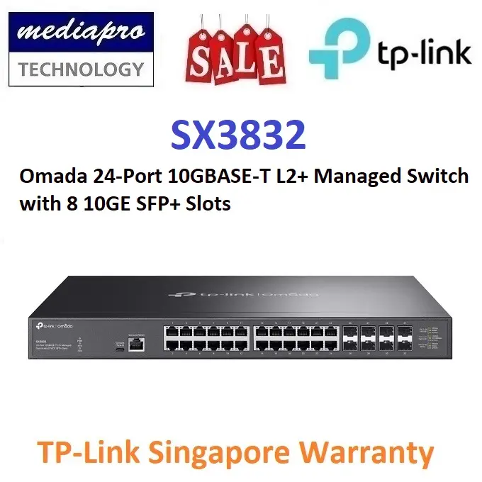 TP-LINK SX3832 Omada 24-Port 10G BASE-T L2+ Managed Switch with 8 10GE SFP+ Slots - 5 Year Local TP-Link Warranty
