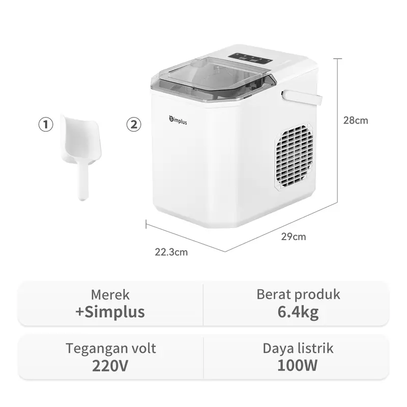 【Gift Mini Fan BELI 1 GRATIS 1 Limited Stocks】SIMPLUS Mesin Pembuat Es Otomatis 1.3L Iced Maker Machine Automatic Daya Rendah Rumah Tangga Minimalis ZBJH001 8