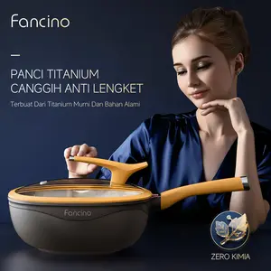 [BUY 1 TAKE 6]Fancino Panci Anti Lengket Titanium 4in1 - Wajan Penggorengan, Kuali & Panci Anti Lengket 32cm, Zero Kimia Bukan Teflon, Untuk Tumis, Goreng, Kukus & Rebus