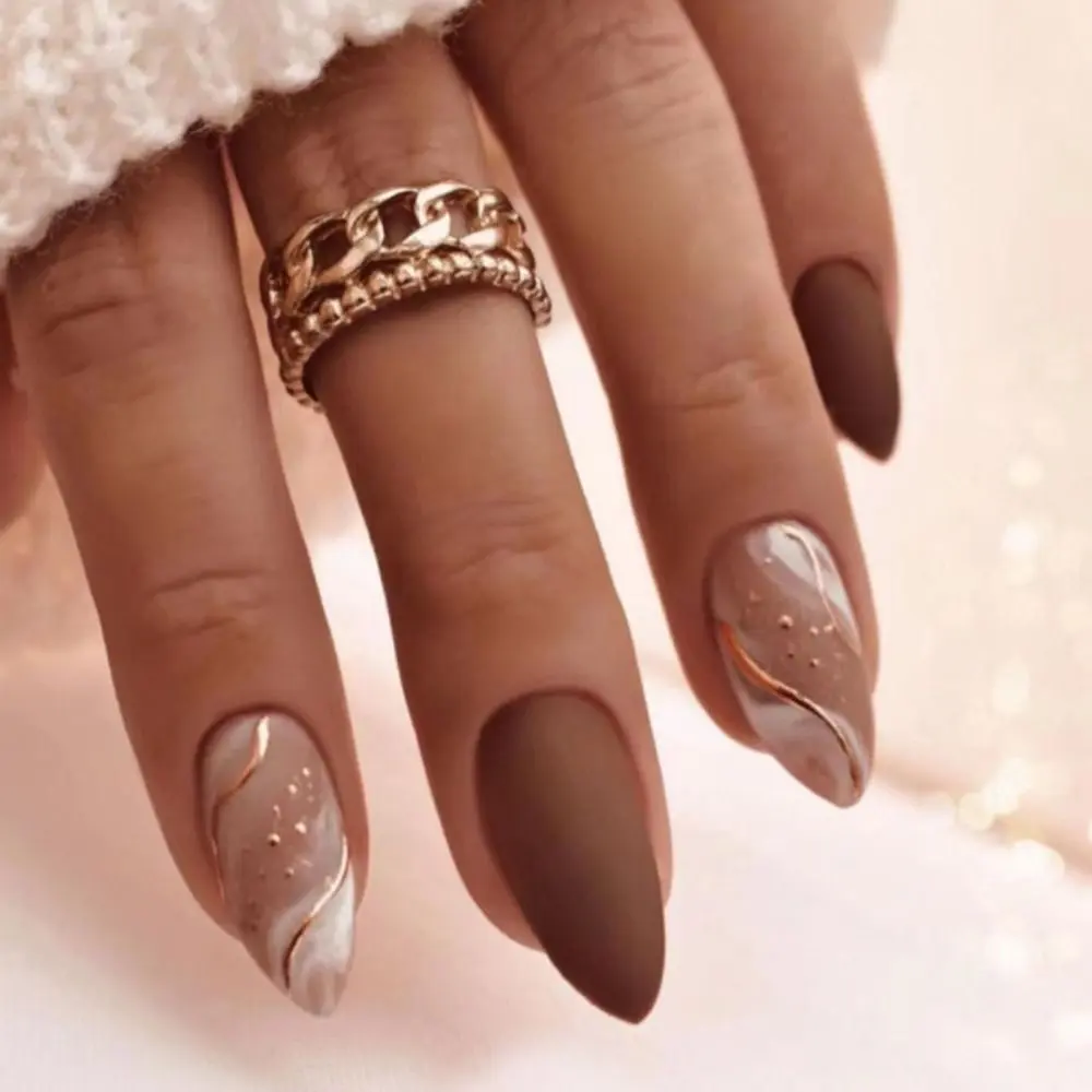 Manicure Long Almond False Nails French Elegant Press on Nails Detachable Rose Red Gradient Nail Tips Women