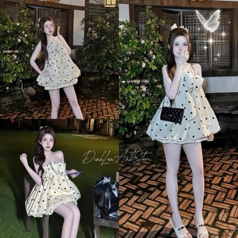  Set Áo Quây Đính Nơ To Mix Quần Bí Bồng Cute Dễ Thương Nhẹ Nhàng- DinhLanAnhStore 