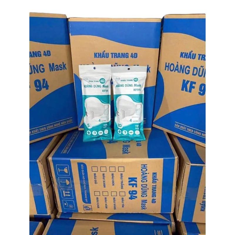 Thùng 300 cái KHẨU TRANG KF94 4D HOÀNG DŨNG MASK loại DÀY DẶN cao cấp có mix màu 4 lớp form to