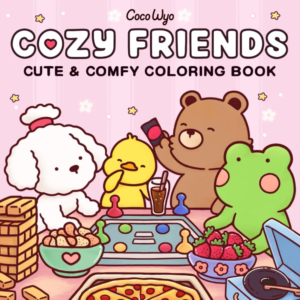 1pc Comfortable Days Coloring Book for adults and teenagers - cute animal characters in the comfortable Hygge relaxation moments, entertainment parties, food scenes and festival decorations, the perfect artistic relaxation