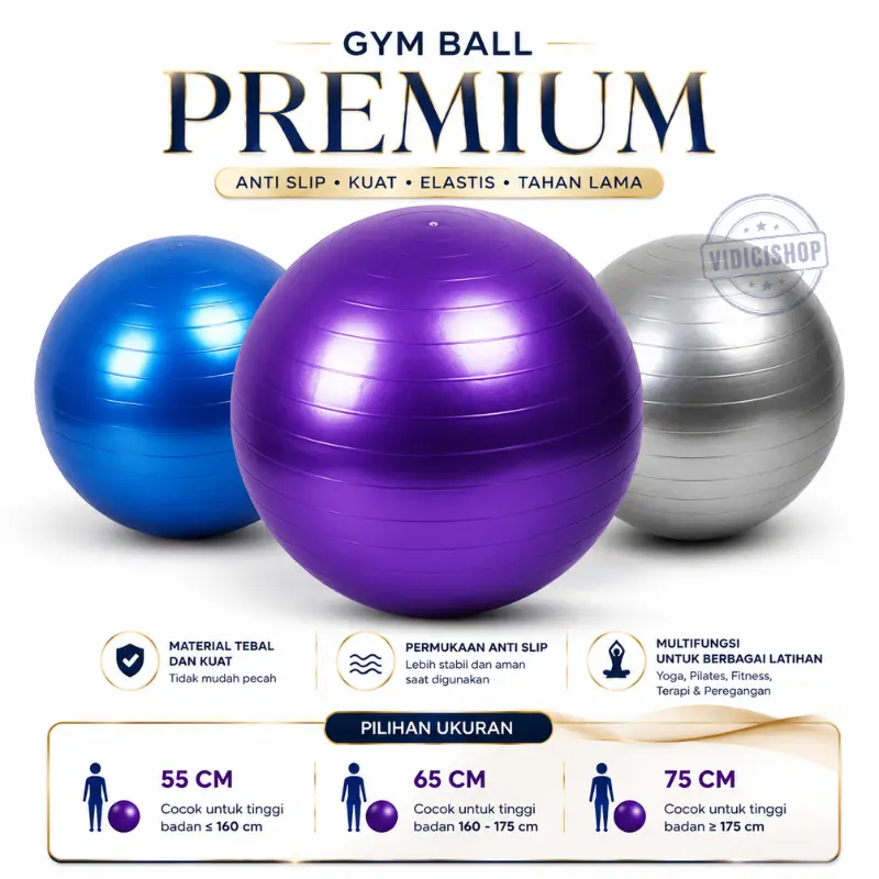 Bola Yoga / Gym Ball Diameter 55CM 65CM 75CM / GymBall Alat Fitness Pilates / Bola Ibu Hamil