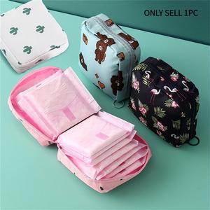 Bolsa para guardar toallas sanitarias con patrón de dibujos animados, 1 unidad portátil, bolsa con cierre pequeña para viajes al aire libre, suministros organizadores para el hogar