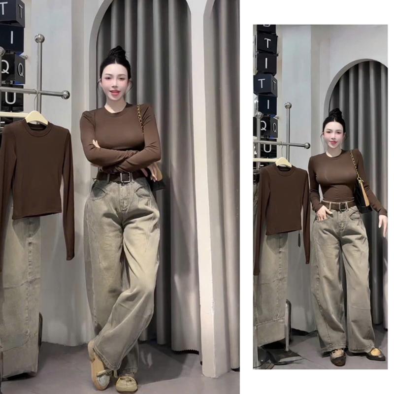    KHÔNG KÈM ĐAI ,Có Tách Sét    SÉT BỘ NỮ ÁO THUN ZIP DÀI TAY MIX QUẦN ỐNG SUÔNG BOM CHẤT JEAN MỀM MẠI MS430 