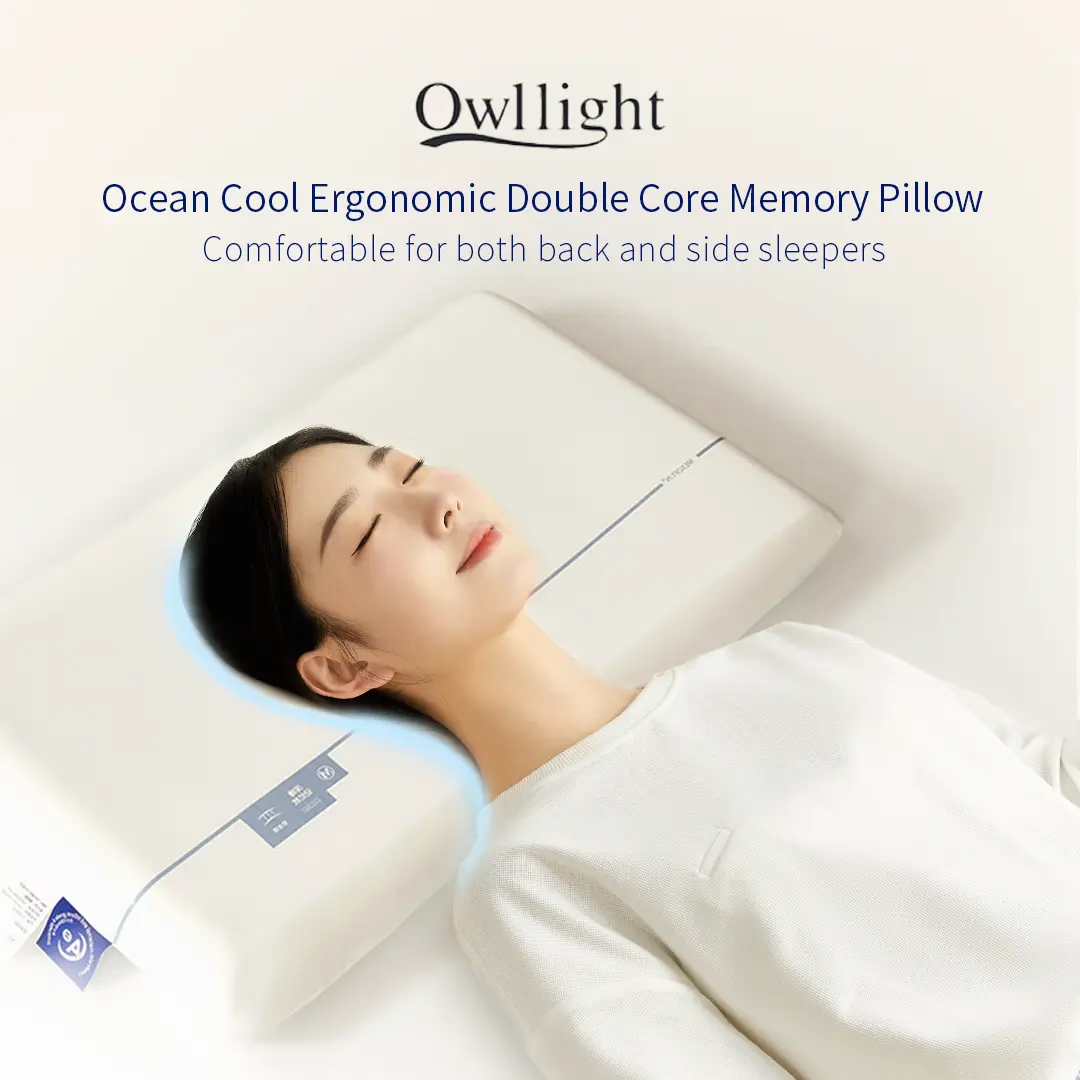 Owllight Ocean Superior Sleep Double Core R-shaped Memory Foam Pillow for Back and Side Sleepers