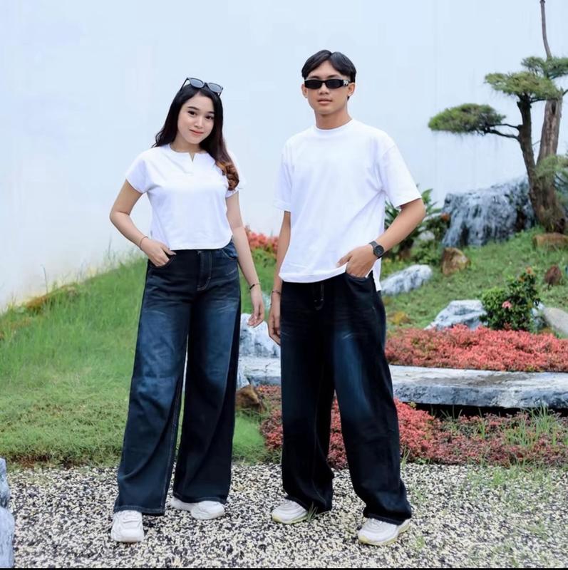 [UNISEX] Celana Jeans Retro Loose Wanita Pinggang Highwaist Korean Style Kekinian - Baggy Jeans Gombrong Panjang Pria Wanita 3