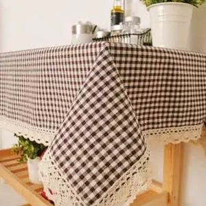 taplak meja makan renda katun motif kotak 1cm ukuran 100x100