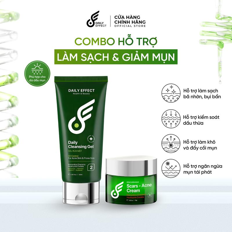 BỘ ĐÔI Sữa rửa mặt & kem chấm mụn DAILY EFFECT