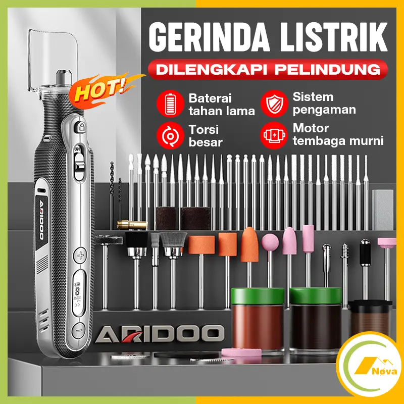 AXISMAX Mini Grinder Cordless 8 Speed Digital Display Mesin Gerinda Tuner Mini Bor Listrik Portable USB Rechargeable DIY Crafting Set Lengkap LED & Pelindung Debu