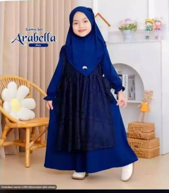 Arrabella Gamis Anak Set Khimar Dress Mix Outer Bahan Jersey Usia 5-13 Tahun / Baju Gamis Muslimah Cantik Syari Terbaru 1