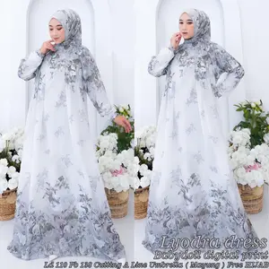 Dress Lyodra Gamis BabyDoll Digital Printing Full Furing dan Wudhu Friendly Free Hijab