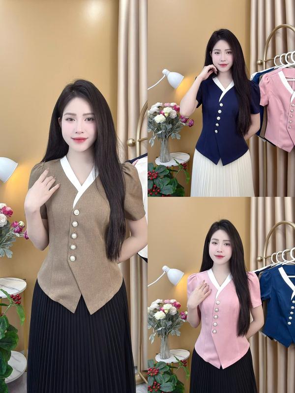 Áo sơ mi nữ dáng PEPLUM mã A61 SƠ MI CÚC LỆCH siêu xinh áo peplum xu huong Nữ Women