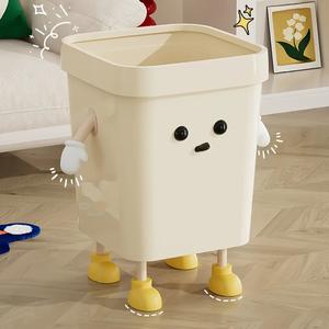 かわいいキャラクターデザインのトラッシュカン、耐久性のあるプラスチック製、キッチン、バスルーム、リビングルーム用の開口部付き圧力リング付きゴミ箱