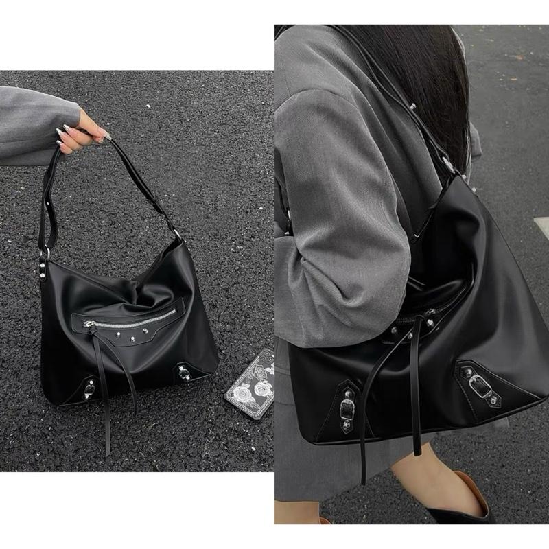 Túi tote da LUNA STORE đeo vai, đeo chéo size 35cm màu đen có khóa kéo nhỏ đeo vai, đeo chéo đựng sách vở, laptop đi học đi làm