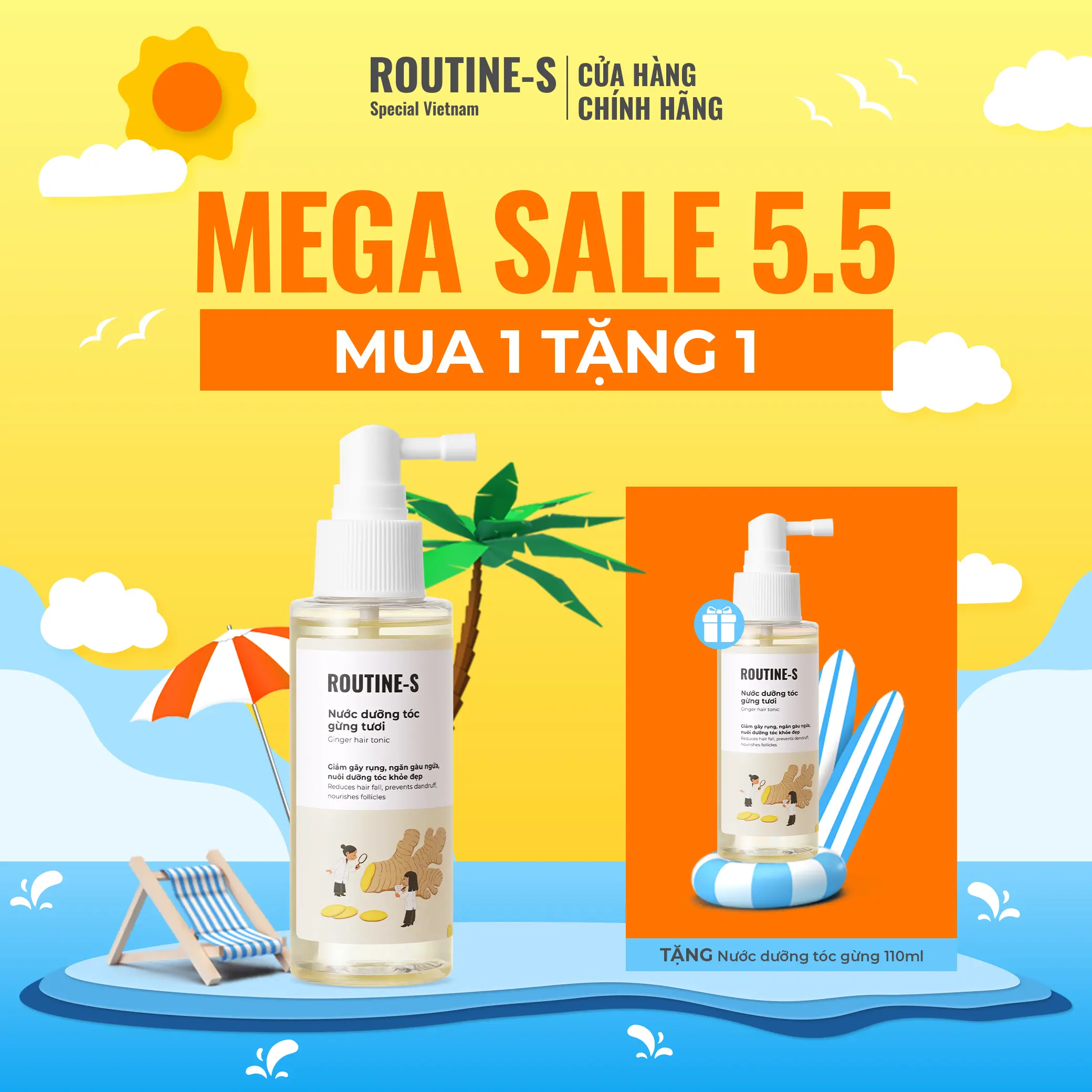 [MUA 1 TẶNG 1] Nước Dưỡng Tóc Gừng Tươi  Redensyl ROUTINE-S 110ml/ Chai – Hỗ Trợ Giảm Rụng, Nuôi Tóc Chắc Khỏe - Ủ chân tóc trước gội + Xịt chân tóc sau gội