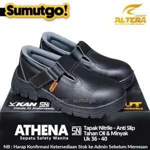 ALTERA ATHENA Sepatu Safety Proyek Pendek Hitam Wanita / Women Safety Shoes Tapak Nitrile ikat Perekat Velcro / Sepatu Kerja Pabrik PKL Kebun Kontraktor Konstruksi Tambang HSE K3 Tukang Bengkel / Tapak Anti Slip, Tahan Oli & Minyak / Sepatu Safety Murah