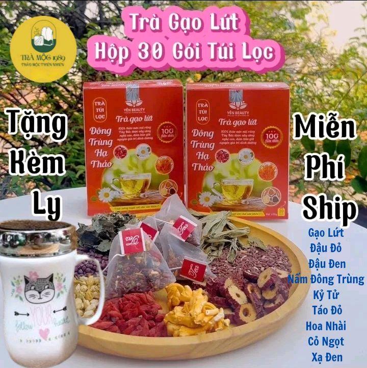 [Mua 1 hộp 30 gói]Trà Gạo Lứt Đông Trùng 9 vị tặng kèm ly thủy tinh Trà