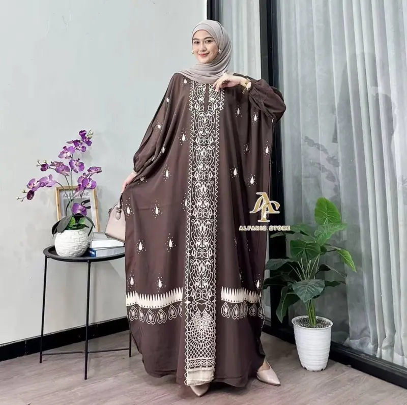 ￼Kaftan Motif Cunda Rayon Jumbo Ld 180 Kaftan Muslim Wanita Nyaman Tebal Gamis By Alinrafd 5