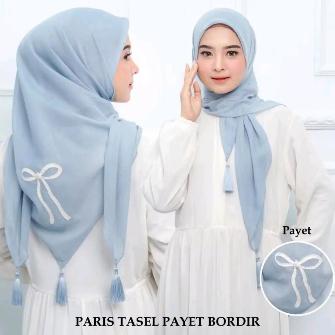 hijab segiempat coquette tassel pita bordir
