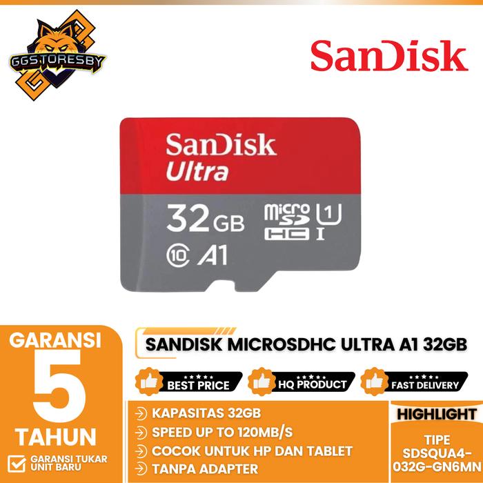 Gambar SanDisk microSDHC Ultra A1 32GB 120MB/s Class 10 UHS-I - (SDSQUA4-032G-GN6MN) dari GGSTORESBY Kota Surabaya Tokopedia