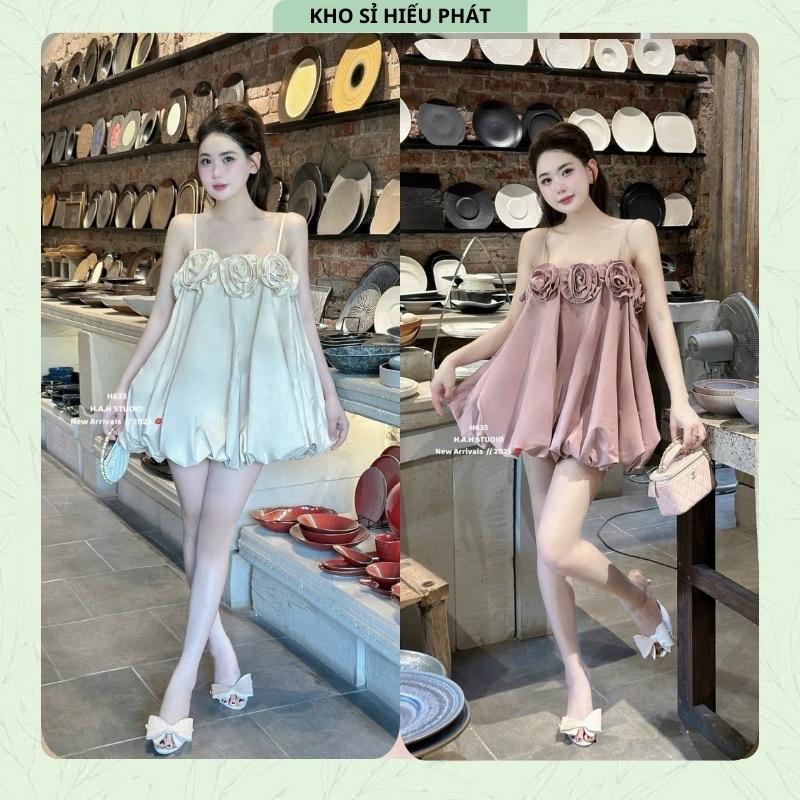 Váy 2 Dây Hoa Cuộn Dáng Xoè Bí Bồng 2 Màu Sang Chảnh Dễ Mặc - by HP071306