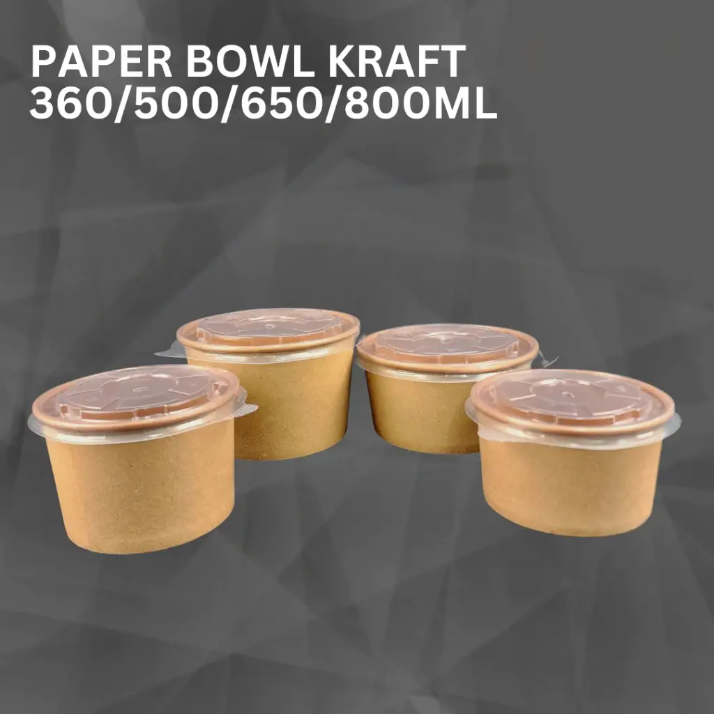 Paper Rice Bowl Brown Kraft + Lid 360ml - 500ml - 650ml - 850ml (Isi 25pcs), Mangkok Kertas, Paper Bowl Take away papper peralatan makan sekali pakai