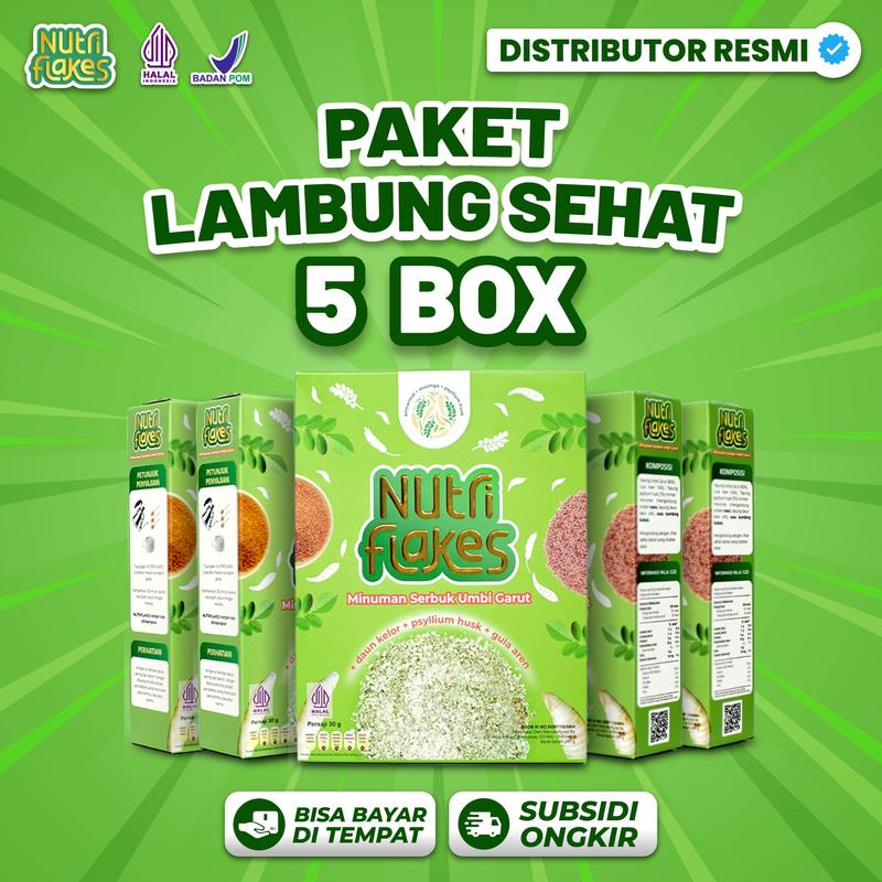 Nutriflakes Sereal Original dari Umbi Garut 5 Box (Isi 280/Box) - Tinggi Serat & Kandungan Gizi untuk Kesehatan Lambung - Bubuk, Drink 1