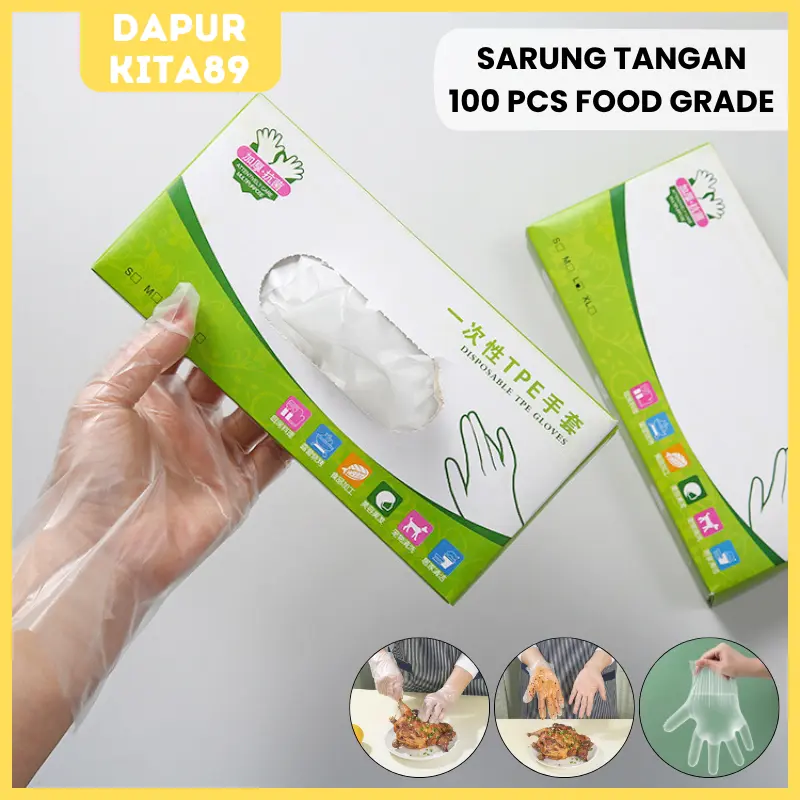 DK89 Sarung Tangan TPE Latex 100 Pcs Transparan Vinyl PVC Hand Gloves Food Grade Disposable TPE Gloves Eco Friendly Serbaguna