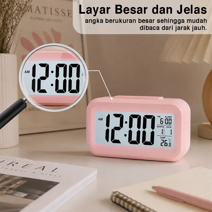 Jam Alarm D ital LED Multifungsi Meja Dan Kamar Tidur Display Besar, Tanggal, Suhu, Alarm, Desain Minimalis Modern CA-0932 - HITAM