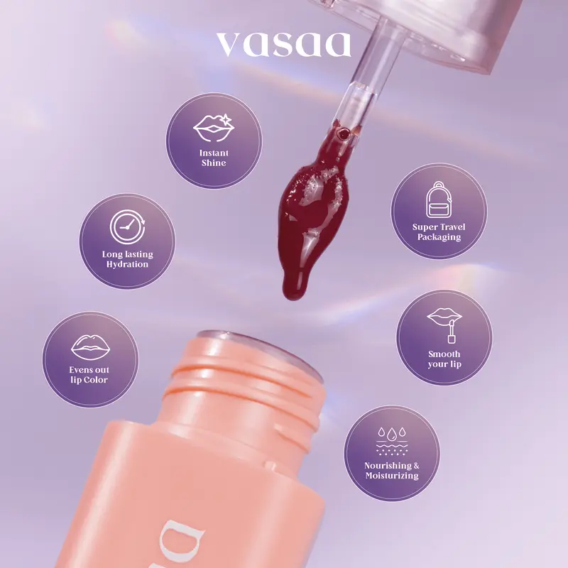 [Clearance Sale ED 2026] Vasaa Liptint Glossy Stain 3g Lip Stain Soft Stay Glassy Finish Lip Tint Ringan Tahan Lama Untuk Bibir Kering Girl Peach 7