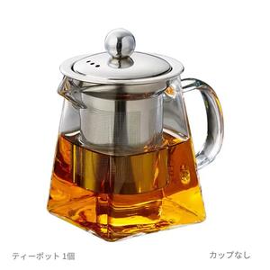 ステンレス製の取り外し可能なフィルターとハンドル付きのガラス製ティーポット、ホームオフィス用の1/5カウントのクリアスクエアティーポットとティーカップセット、ホームアクセサリー